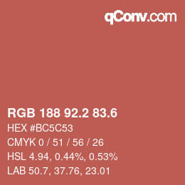 カラーコード: RGB 188 92.2 83.6 | qconv.com