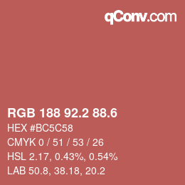 カラーコード: RGB 188 92.2 88.6 | qconv.com