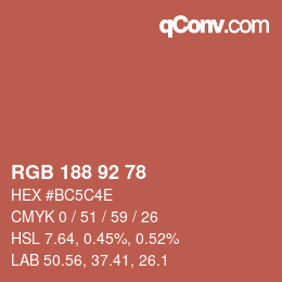 颜色代码: RGB 188 92 78 | qconv.com