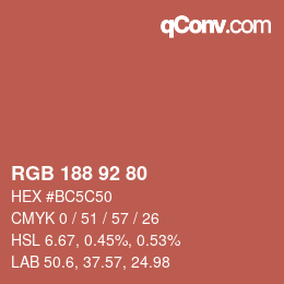 Color code: RGB 188 92 80 | qconv.com