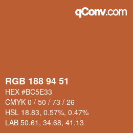 Color code: RGB 188 94 51 | qconv.com