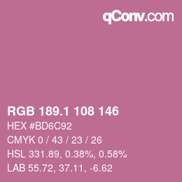 カラーコード: RGB 189.1 108 146 | qconv.com