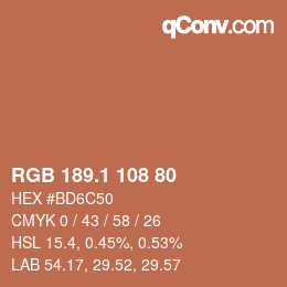 カラーコード: RGB 189.1 108 80 | qconv.com