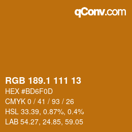 カラーコード: RGB 189.1 111 13 | qconv.com