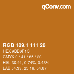 カラーコード: RGB 189.1 111 28 | qconv.com