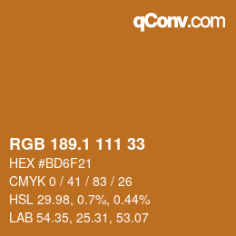 カラーコード: RGB 189.1 111 33 | qconv.com