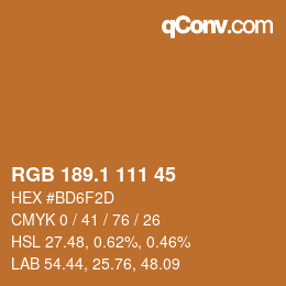 カラーコード: RGB 189.1 111 45 | qconv.com