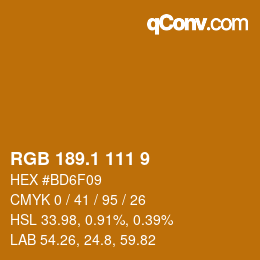 カラーコード: RGB 189.1 111 9 | qconv.com