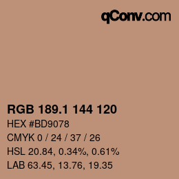 カラーコード: RGB 189.1 144 120 | qconv.com