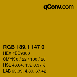 カラーコード: RGB 189.1 147 0 | qconv.com