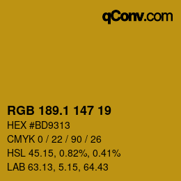 カラーコード: RGB 189.1 147 19 | qconv.com