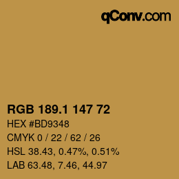 カラーコード: RGB 189.1 147 72 | qconv.com