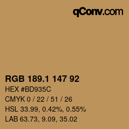 カラーコード: RGB 189.1 147 92 | qconv.com