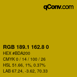 カラーコード: RGB 189.1 162.8 0 | qconv.com