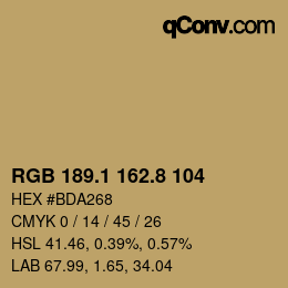 Color code: RGB 189.1 162.8 104 | qconv.com