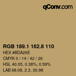 Color code: RGB 189.1 162.8 110 | qconv.com