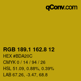 カラーコード: RGB 189.1 162.8 12 | qconv.com