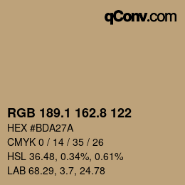 Color code: RGB 189.1 162.8 122 | qconv.com