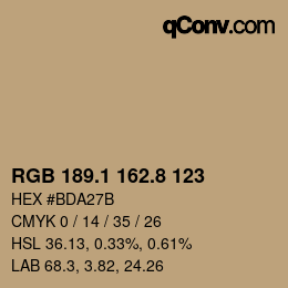 Color code: RGB 189.1 162.8 123 | qconv.com