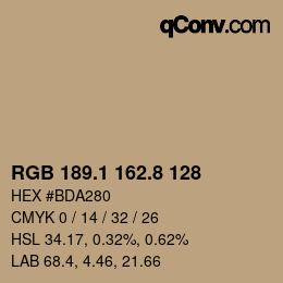 Farbcode: RGB 189.1 162.8 128 | qconv.com