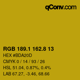 カラーコード: RGB 189.1 162.8 13 | qconv.com