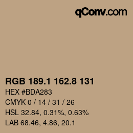 カラーコード: RGB 189.1 162.8 131 | qconv.com