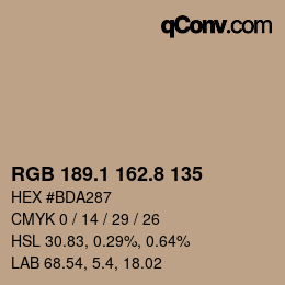 Farbcode: RGB 189.1 162.8 135 | qconv.com