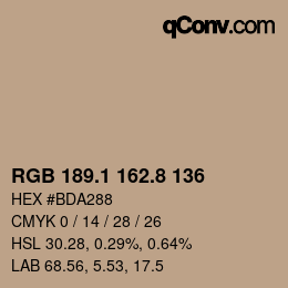 Color code: RGB 189.1 162.8 136 | qconv.com