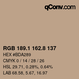 Color code: RGB 189.1 162.8 137 | qconv.com