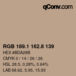 Color code: RGB 189.1 162.8 139 | qconv.com