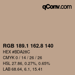 Farbcode: RGB 189.1 162.8 140 | qconv.com