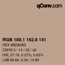 Color code: RGB 189.1 162.8 141 | qconv.com