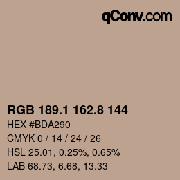 Color code: RGB 189.1 162.8 144 | qconv.com
