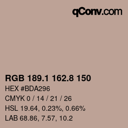 Color code: RGB 189.1 162.8 150 | qconv.com