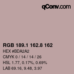 Color code: RGB 189.1 162.8 162 | qconv.com