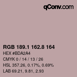 Color code: RGB 189.1 162.8 164 | qconv.com