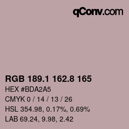 カラーコード: RGB 189.1 162.8 165 | qconv.com