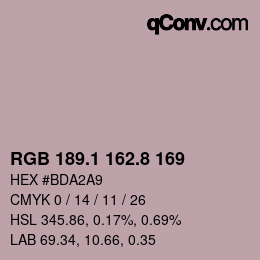 Color code: RGB 189.1 162.8 169 | qconv.com