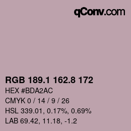 Color code: RGB 189.1 162.8 172 | qconv.com
