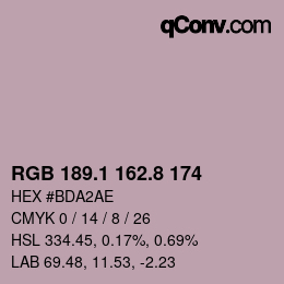 Color code: RGB 189.1 162.8 174 | qconv.com
