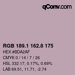 カラーコード: RGB 189.1 162.8 175 | qconv.com