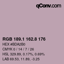Color code: RGB 189.1 162.8 176 | qconv.com