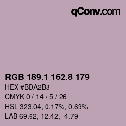 カラーコード: RGB 189.1 162.8 179 | qconv.com