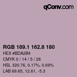 カラーコード: RGB 189.1 162.8 180 | qconv.com