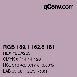 Color code: RGB 189.1 162.8 181 | qconv.com