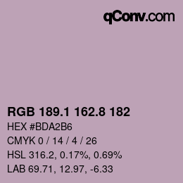 Color code: RGB 189.1 162.8 182 | qconv.com