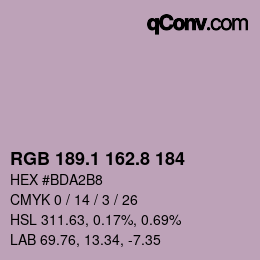 カラーコード: RGB 189.1 162.8 184 | qconv.com