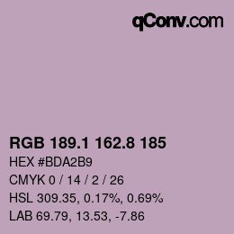 Color code: RGB 189.1 162.8 185 | qconv.com