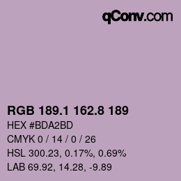 カラーコード: RGB 189.1 162.8 189 | qconv.com