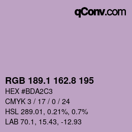 Color code: RGB 189.1 162.8 195 | qconv.com